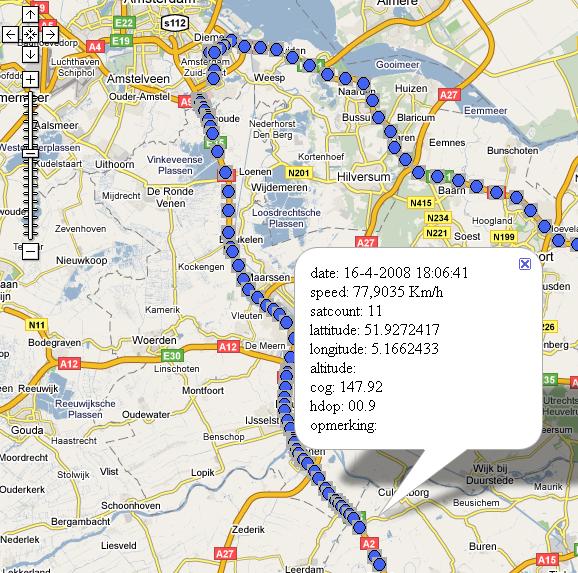 GPSD Tracking, afbeelding op Google Maps